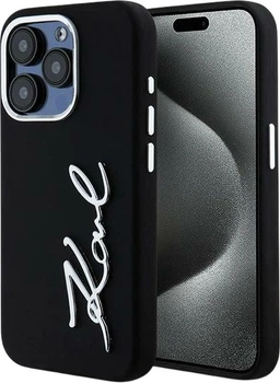 Панель Karl Lagerfeld Silicone Metal Script Logo для Apple iPhone 15 Pro Max Black (3666339253370)