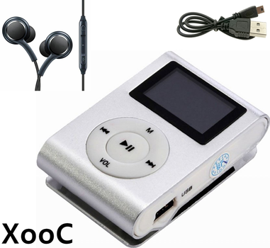 Мини MP3 плеер алюминиевый клипса + вакуумные наушники + USB переходник. Мп3 плеер для спорта, бега WJ3S