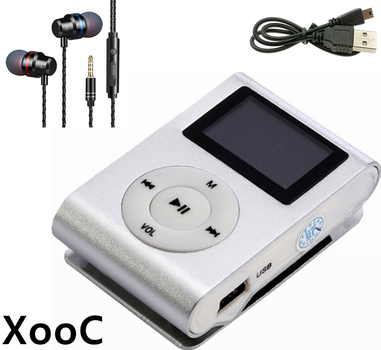 Мини MP3 плеер алюминиевый клипса + вакуумные наушники + USB переходник. Мп3 плеер для спорта, бега WFF4S