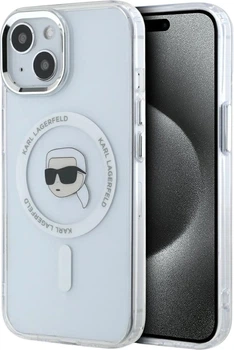 Etui plecki Karl Lagerfeld IML Metal Karl Head MagSafe do Apple iPhone 15 Plus White (3666339284053)
