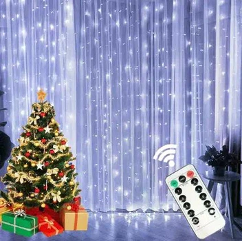 Новогодняя гирлянда штора Капля росы 2х3 м от USB, 240 LED с пультом ДУ белый цвет