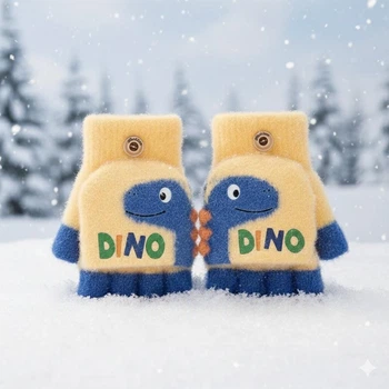 Детские перчатки-митенки на возраст 3-5 лет «DINO» A236 Желто-Синие