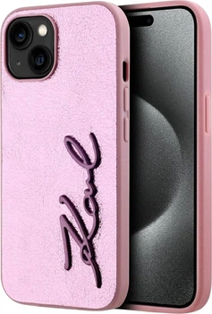 Etui plecki Karl Lagerfeld Wrinkled Metal Signature do Apple iPhone 15 Pro Max Pink (3666339255619)
