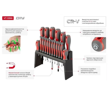 Набор отверток 18 штук на планке INTERTOOL VT-3350