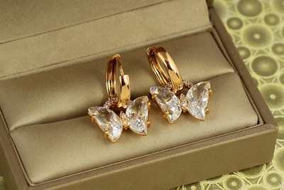 Сережки підвіски Xuping Jewelry Кришталевий метелик зі зйомними колечками 2,7 см золотисті