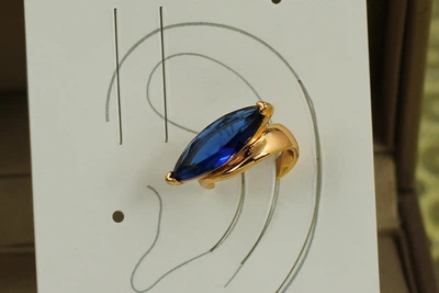 Сережки кафи Xuping Jewelry Синій маркіз на вушний хрящ 1,7 см золотисті