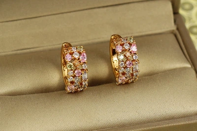 Серьги Xuping Jewelry Фиерия с разноцветными камнями 1,5 см золотистые