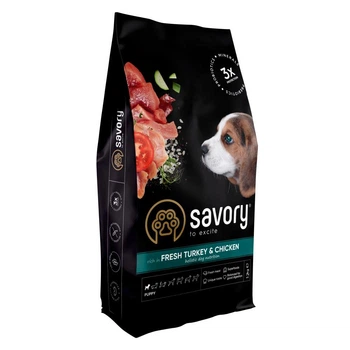 Сухой корм Savory Puppy Сейвори для щенков всех пород, со свежей индейкой и курицей, 12 кг (арт.30303)