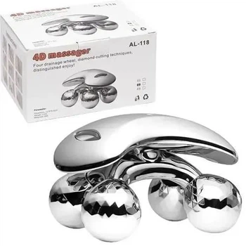 Масажер роликовий для тіла з 4 кульками 4D Massager 15 х 12 х 9 см акумуляторний на сонячній енергії, нержавіюча сталь