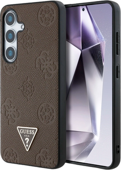 Панель Guess Grained Hot Stamp Peony Pattern Triangle Logo MagSafe для Samsung Galaxy S25 Brown (3666339449247)