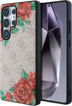 Панель Guess 4G Flowers Print Metal Classic Logo MagSafe для Samsung Galaxy S25 Ultra Pink (3666339449292)