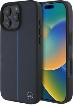Панель Mercedes MB Blue Line Leather MagSafe для Apple iPhone 16 Pro Max Navy (MEHMP16X23RURBV)