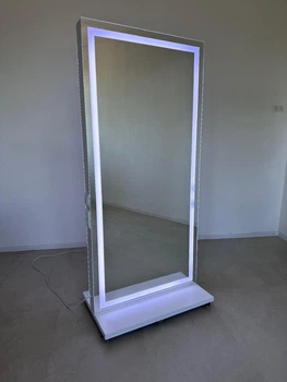 Двостороннє безрамне дзеркало з LED-підсвічуванням на підставці з колесами 190/80 Білий