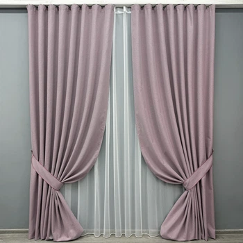 Комплект штор VR-Textil 100% блэкаут ASHEN NIGHT 150х270 2шт и Тюль 400х270 1843ш-1153т пудровый с белым 71-088/3
