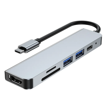 USB-хаб переходник Type-C to USB 6в1 адаптер для ноутбука макбука смартфона планшета с кардридером SD/TF разветвитель 4K HDMI K7 USB3.0*2 type с 100w PD