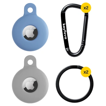 Чехол брелок для Apple AirTag с карабином Silicone Blue, Grey Kayfovo BG2 Комплект из 2 шт