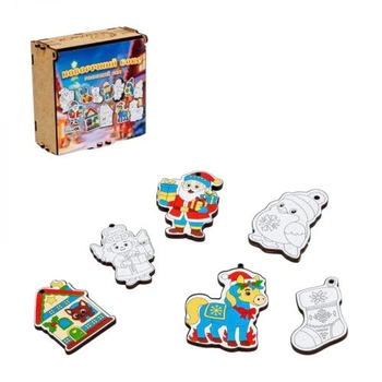 Новогодний творческий набор PuzzleOk Раскрась сам для детей и взрослых с контурами на картоне 30x40 см развивающий подарочный комплект для творчества