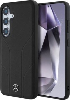 Панель Mercedes Leather Debossed Lines MagSafe для Samsung Galaxy S25 Black (3666339423827)