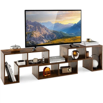 Модульная трехсекционная TV-тумба-стеллаж, 140×30×43 см, цвет: рустикальный коричневый Costway