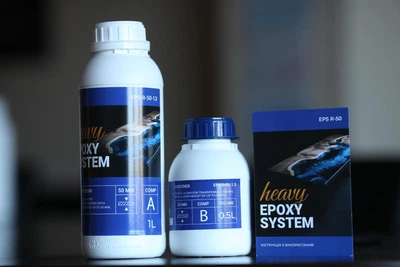 Эпоксидная смола 1.3 кг Heavy Epoxy System (смола + отвердитель) толстослойная, прозрачная, для заливки 10-50 мм, для подносов, 3D-фигур, сувениров, подставок и декоративных вставок