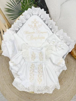 Крестильный набор для маленькой девочки Family Tradition велюровая махра велюр с вышивкой и кружевом белый Варвара-краса