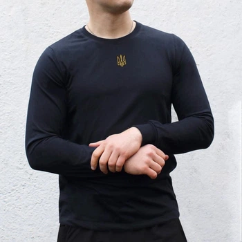 Лонгслів чоловічий з вишитим тризубом 50 чорний FD2-TryzubGold-Black-50 Ladan