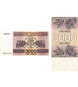 Банкнота 3000 купонів Грузія 1993 рік UNC