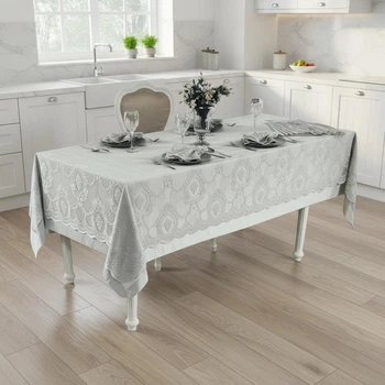 Скатерть с кружевом Maison D`or Marinella Grey полиэстер 160-320 см, 40-40 см серая