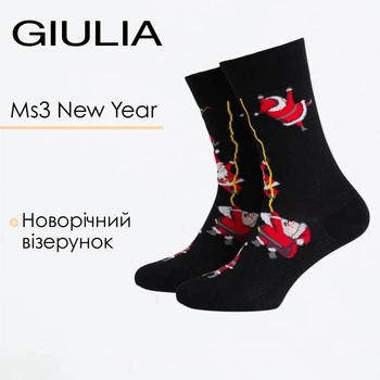 Чоловічі бавовняні шкарпетки з новорічним візерунком Giulia MS3 NEW YEAR 2601 39/42 Black, ,високі шкарпетки з малюнком
