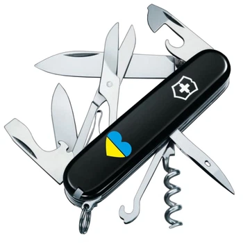 Ніж складаний, мультитул Victorinox Climber Ukraine (91мм, 14 функцій), чорний, серце 1.3703.3_T1090u