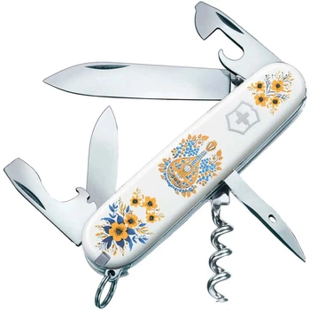 Ніж складаний, мультитул Victorinox Spartan Ukraine (91мм, 12 функцій), білий, кобза 1.3603.7.T1370u