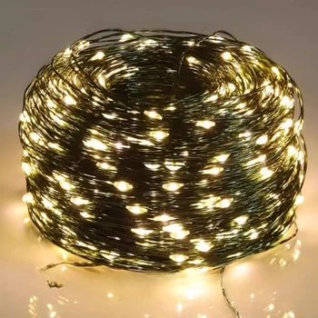 Гирлянда Роса зеленая проволока USB с пультом д/у 100м 1000LED Теплый свет
