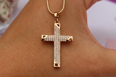 Крестик Xuping Jewelry Ровные края с фианитами 3 см золотистый
