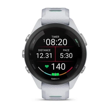Смарт-годинник Garmin Forerunner 265s з чорним безелем, білим корпусом та біло-неотропік силіконовим ремінцем