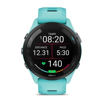 Смарт-годинник Garmin Forerunner 265 з чорним безелем, корпусом кольору аква та аква-чорним силіконовим ремінцем