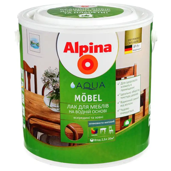 Лак универсальный акрилатный шелковисто-матовый Alpina Aqua Mobel Прозрачный, 2.5л