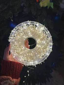Гірлянда нитка Роса Хвойна лапа 1500 LED 50 метрів біла нитка, колір теплий білий