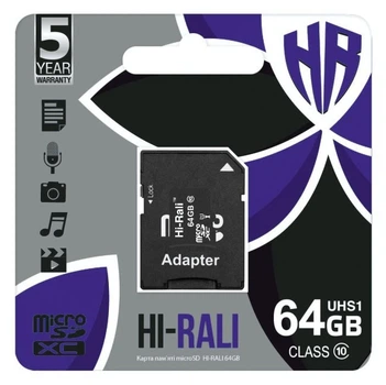 Карта Пам'яті Hi-Rali MicroSDXC 64gb UHS-1 10 Class & Adapter Чорний