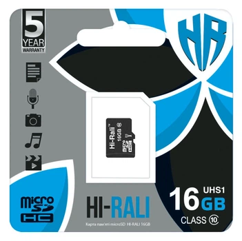 Карта Пам'яті Hi-Rali MicroSDHC 16gb UHS-1 10 Class Чорний