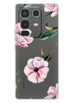 Прозрачный силиконовый чехол iSwag для Infinix Note 50 4G с рисунком - Пионы (ISIN504-8)