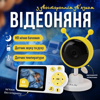 Видеоняня LELIK Mini Alien с большим HD-экраном, двухсторонней связью, датчиком плача, движения и температуры, с ночным видением
