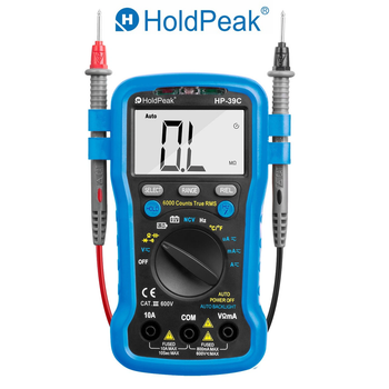 Мультиметр HoldPeak HP-39C компактный цифровой (TrueRMS 6000 отсчетов 600В 10А AC/DC 60МОМ 60mF 1000°C 10MHz NCV)