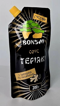 Соус Bonsai соєвий Теріякі з часником та имбирем (густий) дой-пак 200 г