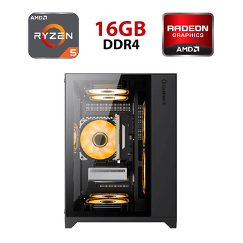 Игровой ПК Hunter Infinity Mini Black Tower / AMD Ryzen 5 5500 (6 (12) ядер по 3,6 - 4,2 ГГц) / 16 ГБ DDR4 / 960 ГБ SSD / AMD Radeon RX 6600, 8 ГБ GDDR6, 128-bit