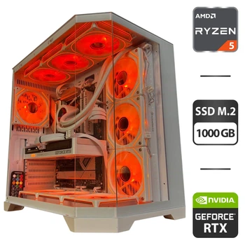 Сборка под заказ: игровой ПК GameMax Hype-M White Tower / AMD Ryzen 5 7500F (6 (12) ядер по 3.7 - 5.0 GHz) / 32 GB DDR5 / 1000 GB SSD M.2 / nVidia GeForce RTX 5060 Ti, 16 GB GDDR7, 128-bit / 750W б/у