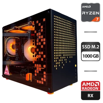 Сборка под заказ: игровой ПК Jonsbo Z20 Black/Orange Tower / AMD Ryzen 7 7700 (8 (16) ядер по 3.8 - 5.3 GHz) / 32 GB DDR5 / 1000 GB SSD M.2 / AMD Radeon RX 9070 XT, 16 GB GDDR6, 256-bit / 750W