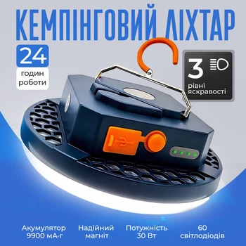 Ліхтар для кемпінгу, риболовлі, з магнітом для кріплення, гачком та вбудованим повербанком MOS-14