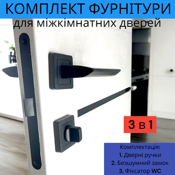 Межкомнатная ручка TRION DECCO AL-74, с замком и защёлкой, черная