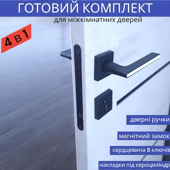 Чёрная квадратная ручка для межкомнатных дверей магнитным замком и цилиндром 5 ключеTRION RADIANT AL-49 Black