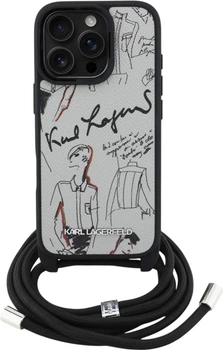 Панель Karl Lagerfeld Crossbody Grained Pattern & Logo для Apple iPhone 16 Pro Max Grey (KLHCP16XPGGRMPCG)